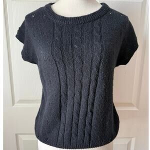 Vintage 90s Spinning Tops Black Angora Silk
Blend Sweater Pointelle Knit Large